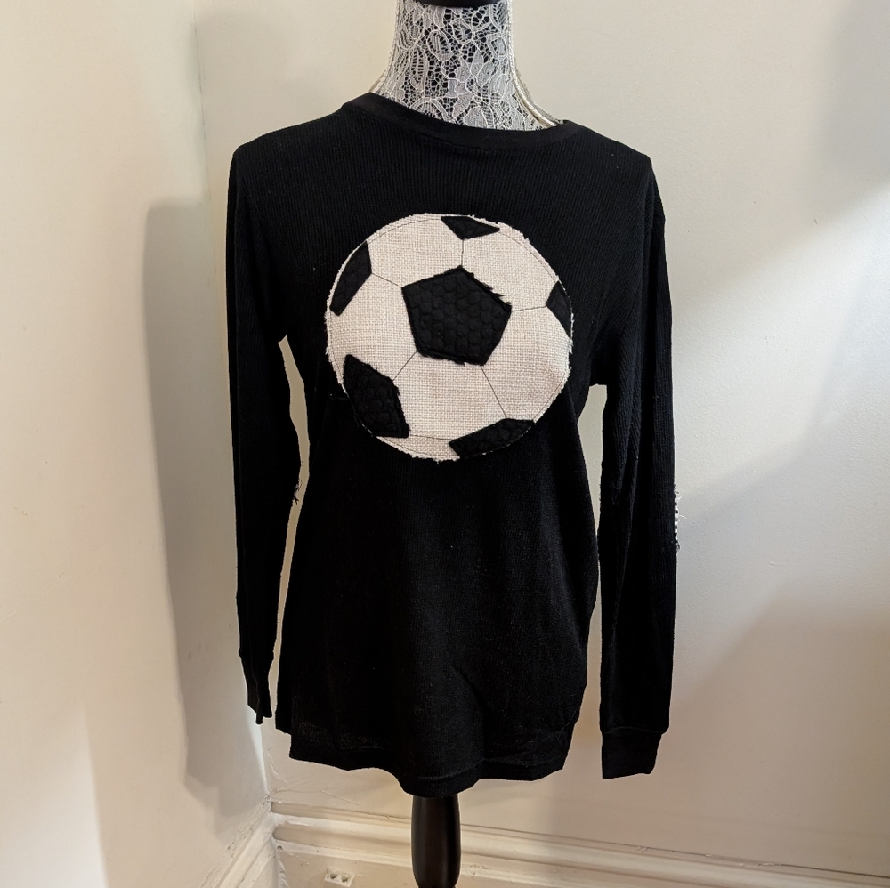 Women's Black Soccer Ball Henley Shirt
